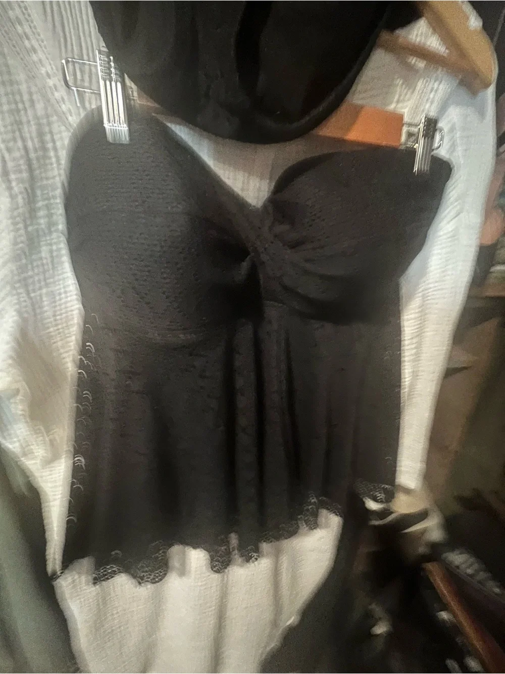 Strapless Black Lace Babydoll bathing suit